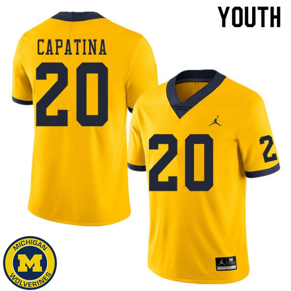 Youth Michigan Wolverines #20 Nicholas Capatina Yellow NCAA Football Jersey